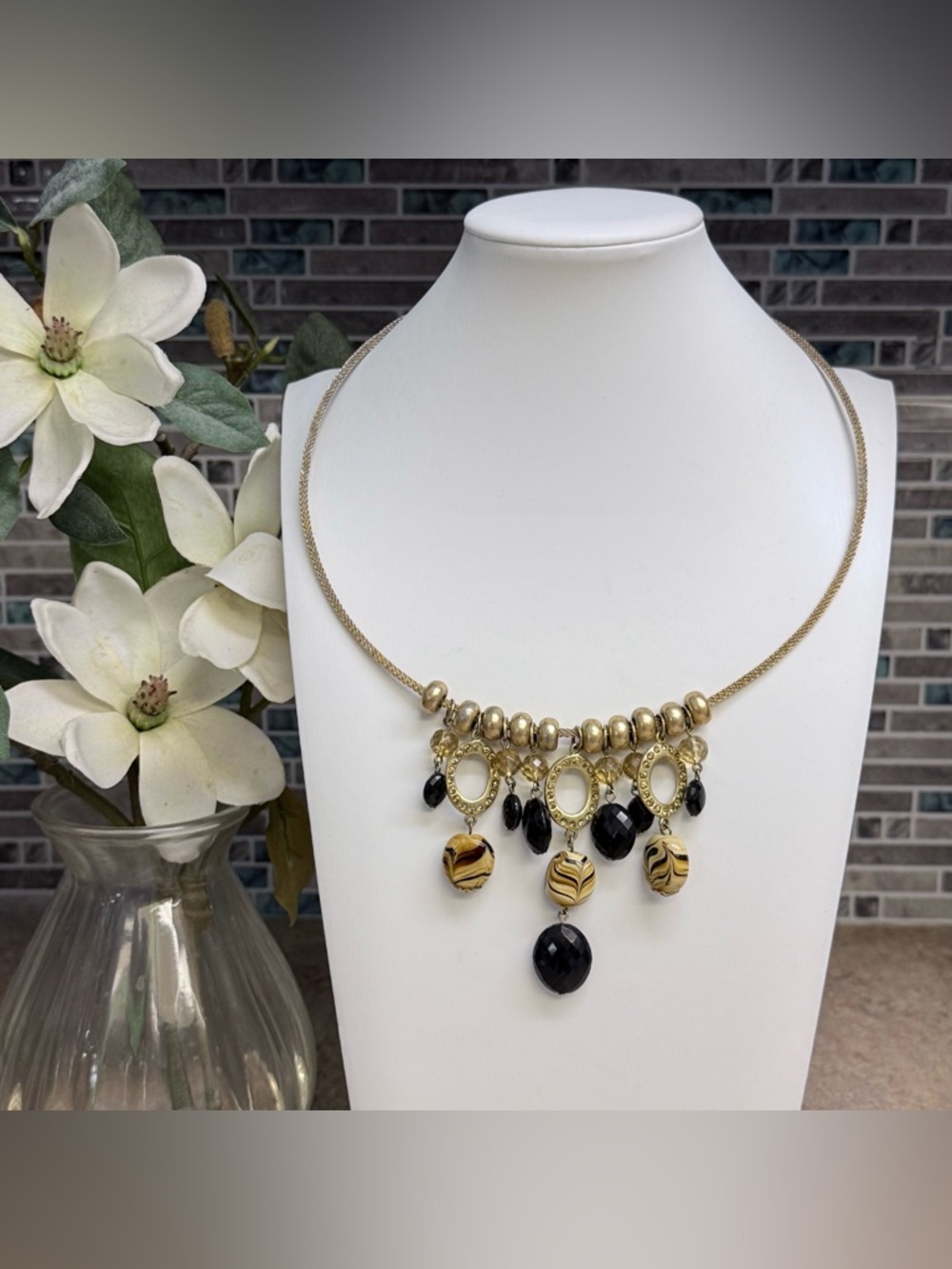 Vintage-Style Gold Tone Bib Necklace